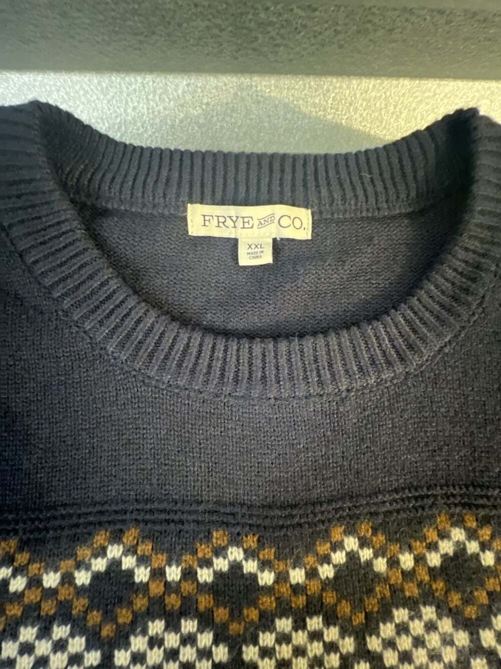 FRYE AND CO. Men's Blue Buffalo Fair Isle Crewneck Sweater XXL - Picture 2 of 5